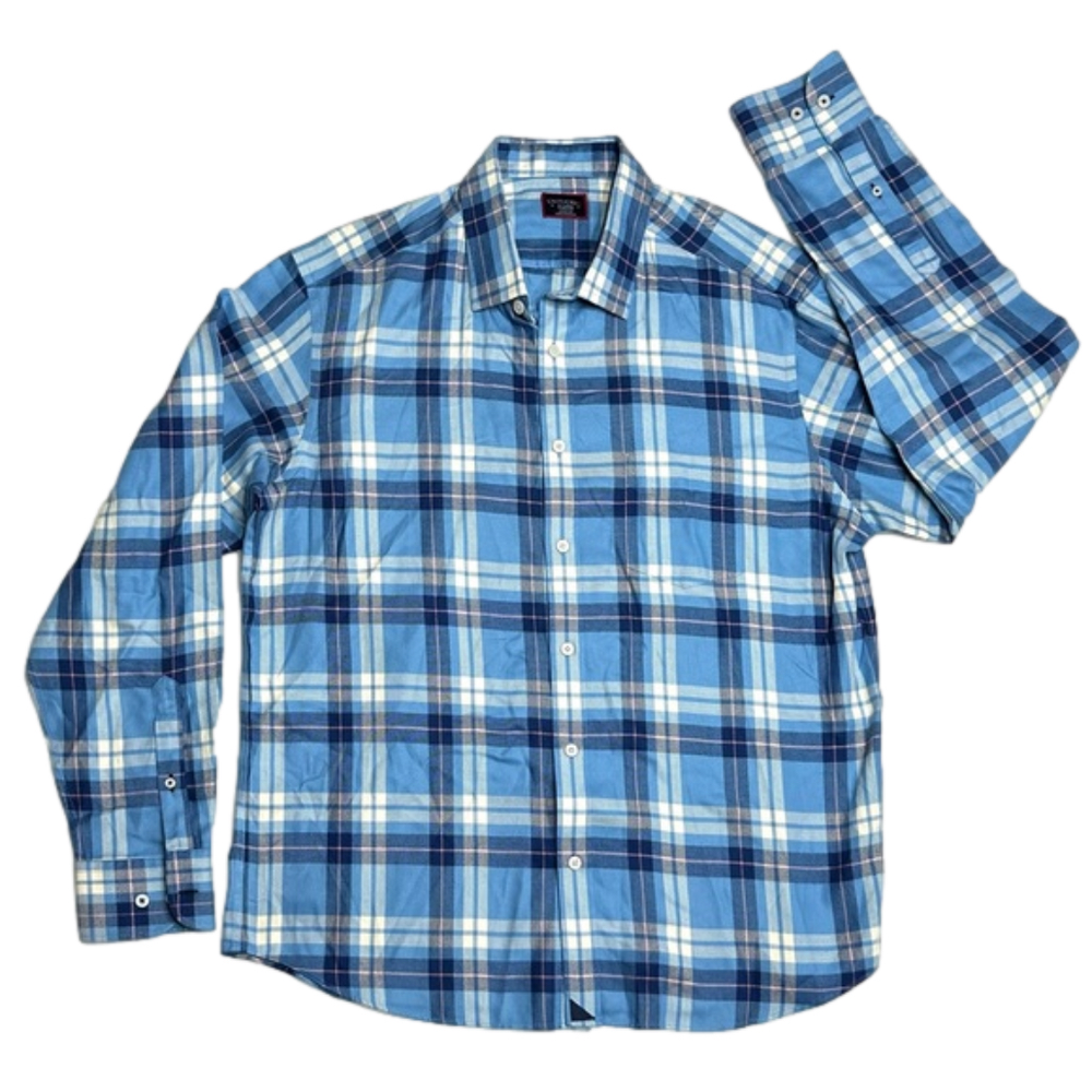 UNTUCKit Men's XL Arrowood Cotton Flannel Blue Plaid Long Sleeve Button Up Shirt